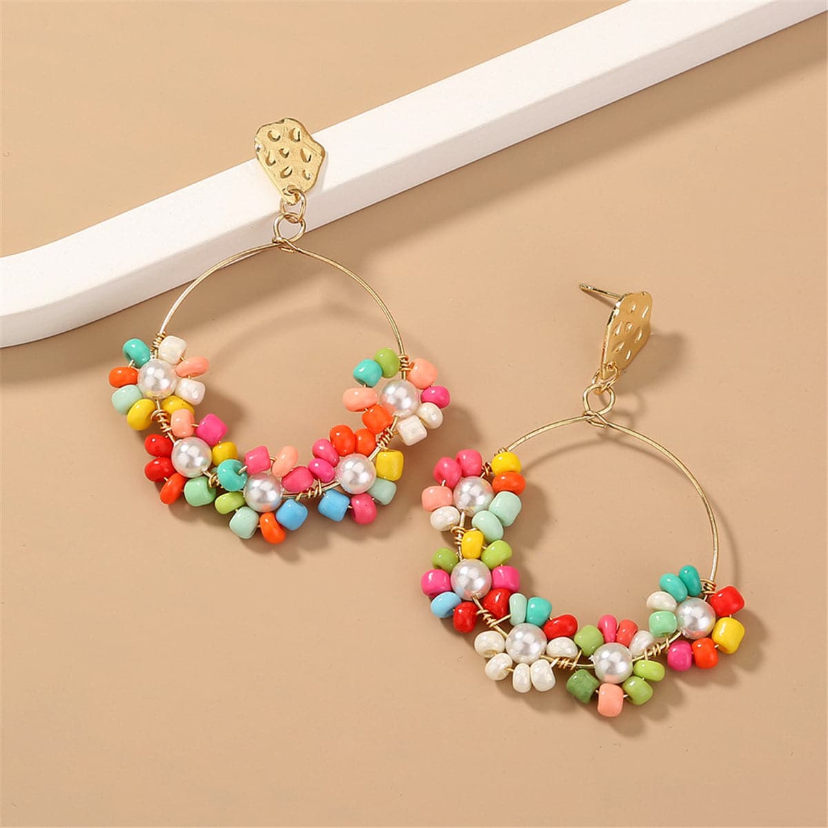 Teal Howlite & Pearl 18K Gold-Plated Hoop Earrings