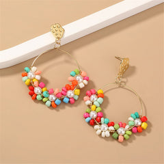 Teal Howlite & Pearl 18K Gold-Plated Hoop Earrings