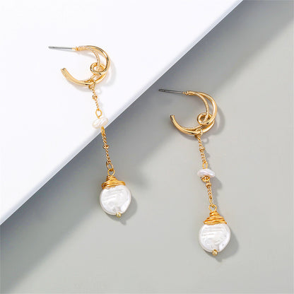 Pearl and 18K Gold-Plated Crescent Linked Drop Earrings, gold drop earrings for women, lifestyle look