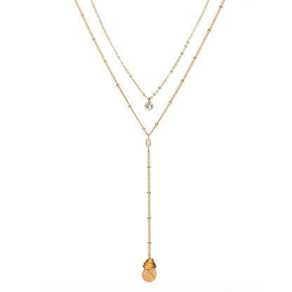 Gemstone and 18K Gold-Plated Layered Drop-Link Necklace, gold pendant necklace for women, everyday style, side view