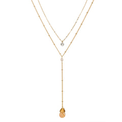 Gemstone & 18K Gold-Plated Layered Drop-Link Necklace