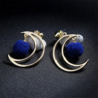 Blue & Goldtone Pom-Pom Moon Drop Earrings