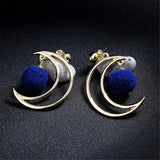 Blue & Goldtone Pom-Pom Moon Drop Earrings