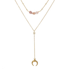 Pearl & Quartz 18K Gold-Plated Moon Drop Layered Necklace