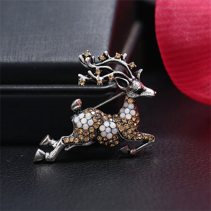 Cubic Zirconia and Silver-Plated Reindeer Brooch, silver brooch pin, vintage-inspired design, lifestyle look