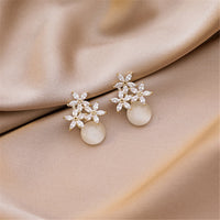 18k Gold-Plated & Clear Cubic Zirconia Floral Stud Earrings