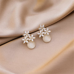 18K Gold-Plated & Clear Cubic Zirconia Floral Stud Earrings