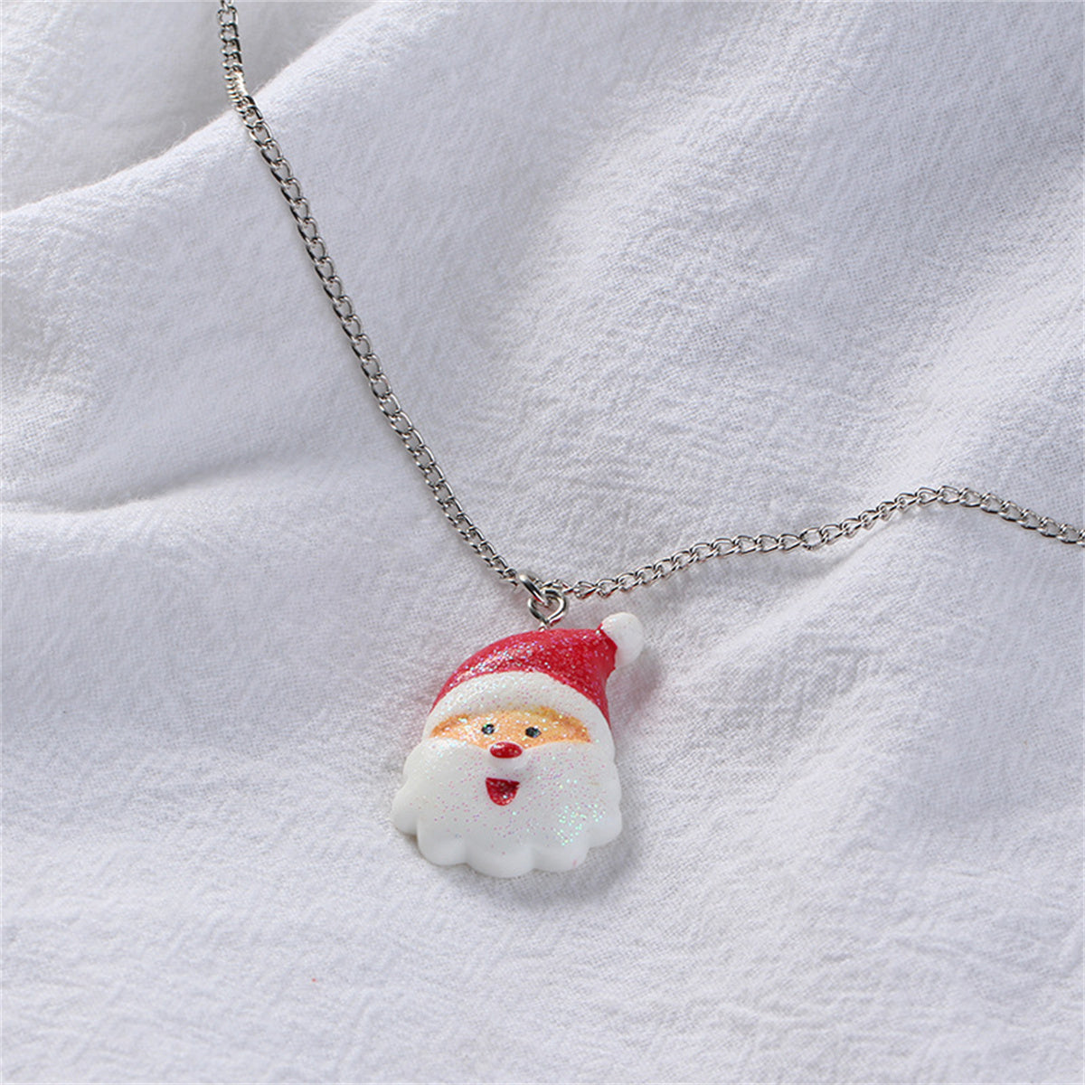 Red & White Santa Face Pendant Necklace