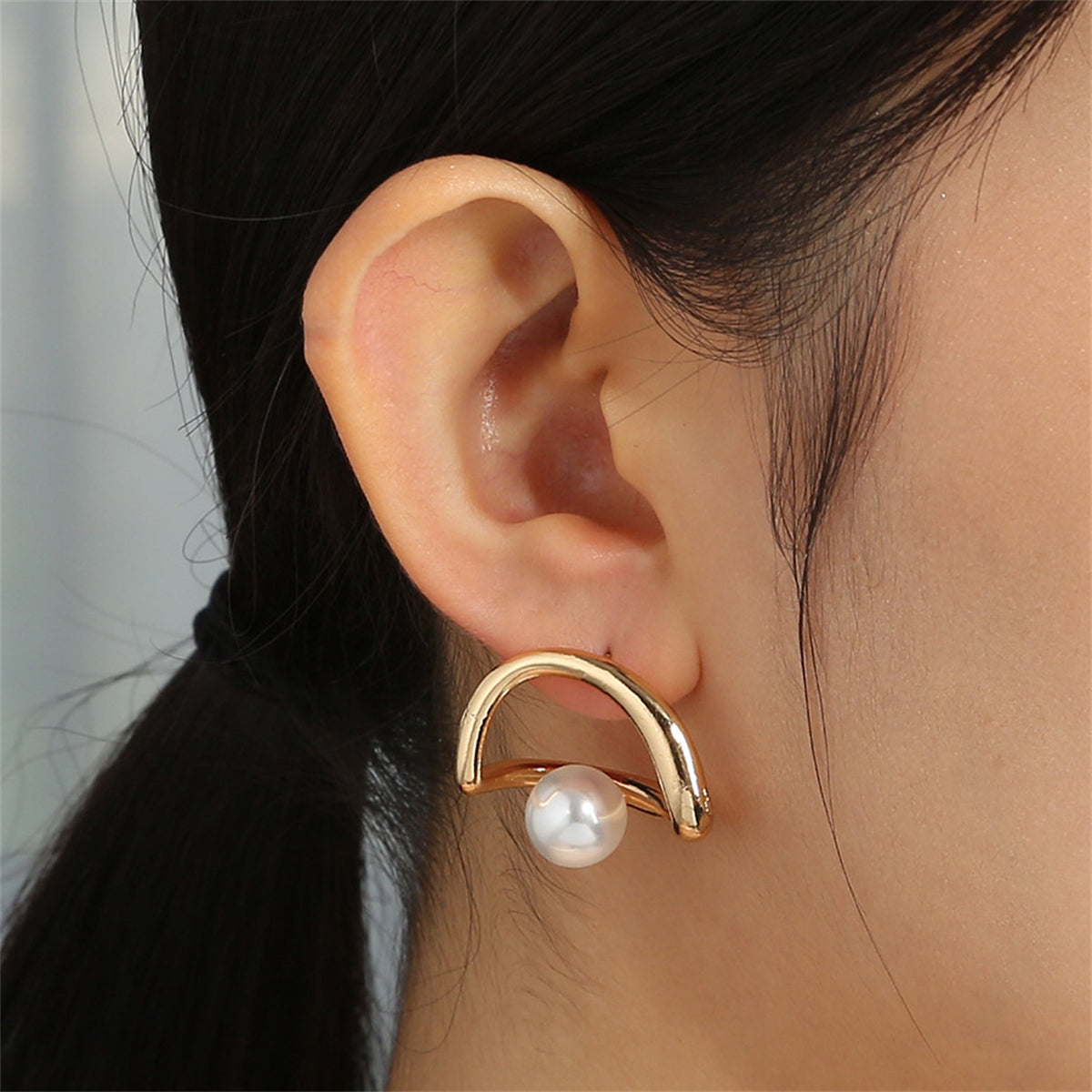 Pearl and 18K Gold-Plated Open Heart Stud Earrings, gold stud earrings for women, elegant gift for her, styled look