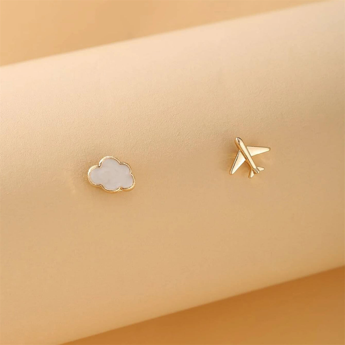 White & 18K Gold-Plated Airplane Asymmetrical Stud Earrings