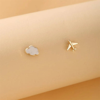 White & 18K Gold-Plated Airplane Asymmetrical Stud Earrings