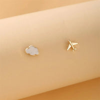 White & 18k Gold-Plated Airplane Asymmetrical Stud Earrings