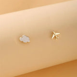 White & 18k Gold-Plated Airplane Asymmetrical Stud Earrings