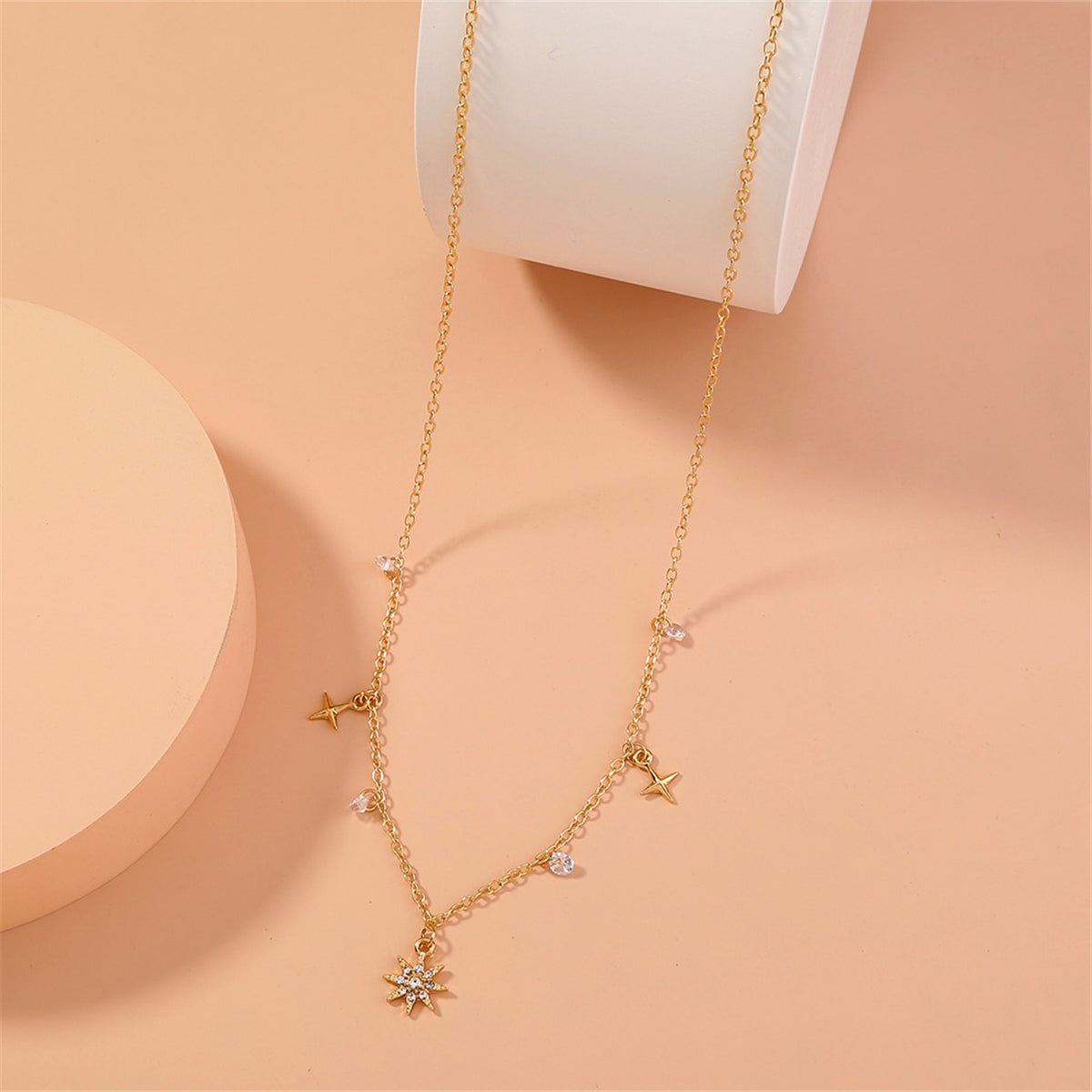 Cubic Zirconia and 18K Gold-Plated Celestial Station Necklace, gold pendant necklace for women, lifestyle look