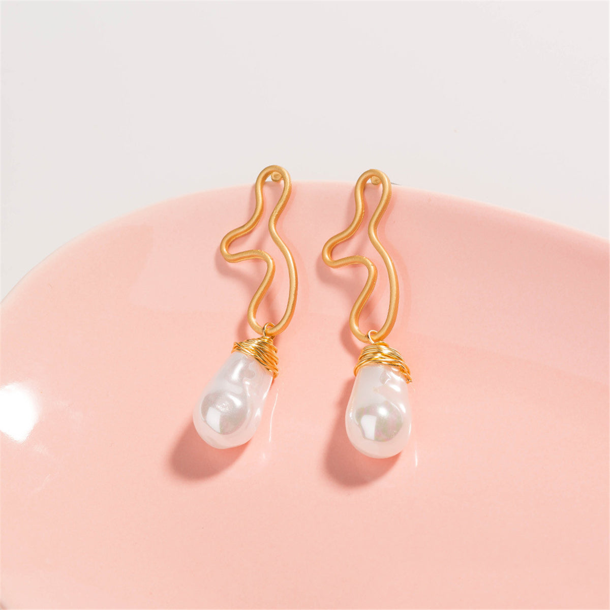 Pearl and 18K Gold-Plated Open Geometric Drop Earrings, gold drop earrings for women, everyday style, lifestyle look