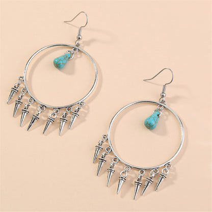 Turquoise and Silver-Plated Bullet Tassel Drop Earrings, silver drop earrings for women, detail close-up
