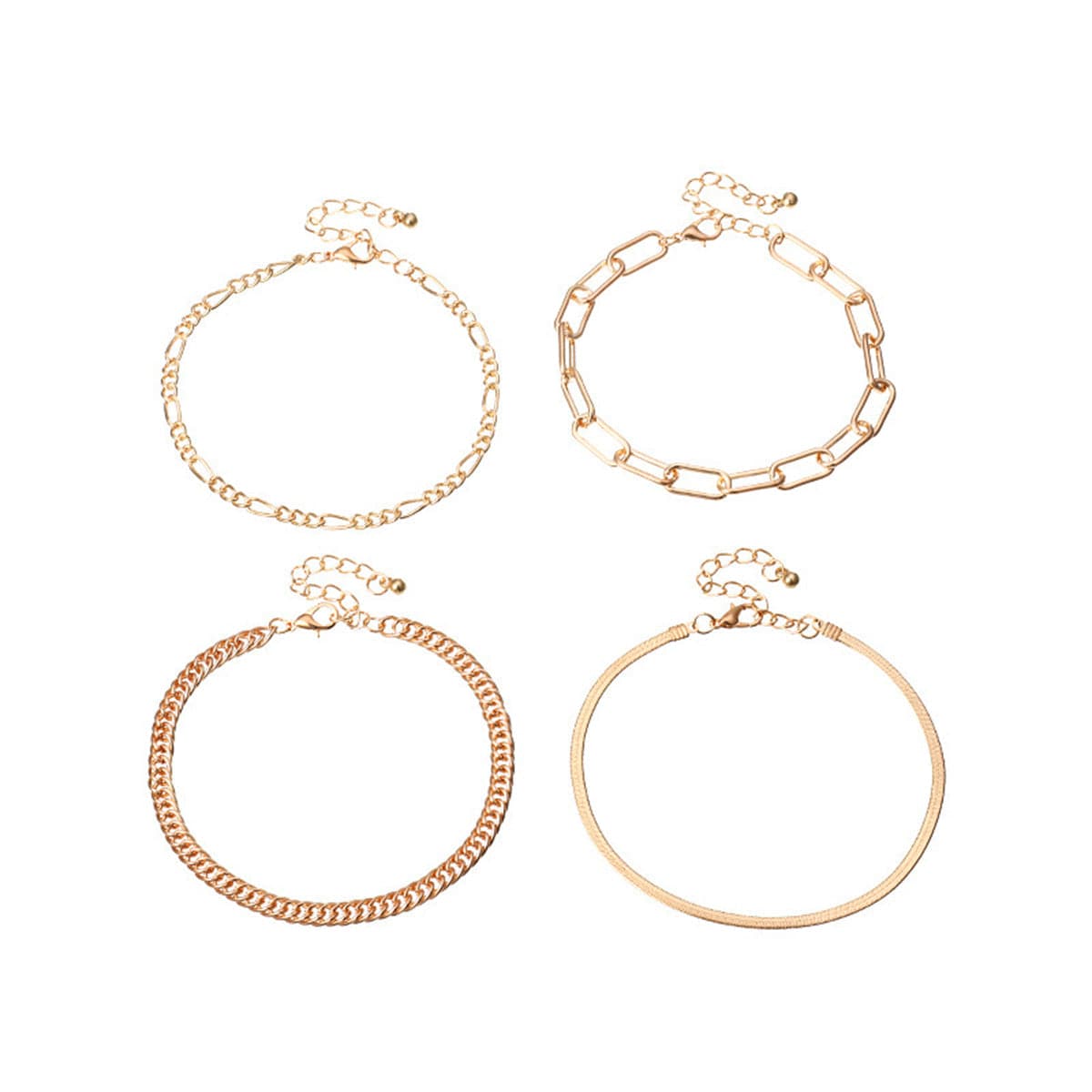 18K Gold-Plated Figaro and Snake Chain Anklet Set, jewelry gift sets for women, elegant gift for her, side view