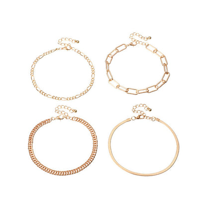 18K Gold-Plated Figaro and Snake Chain Anklet Set, jewelry gift sets for women, elegant gift for her, side view