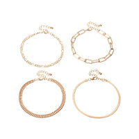 Goldtone Figaro & Snake Chain Anklet Set