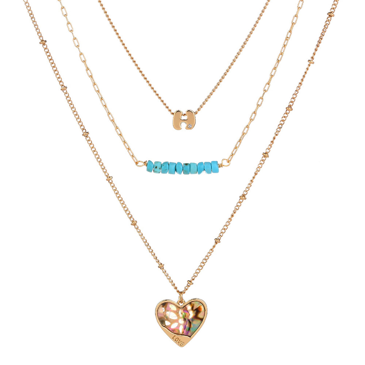 Turquoise & Abalone Shell 18K Gold-Plated Heart Layered Pendant Necklace