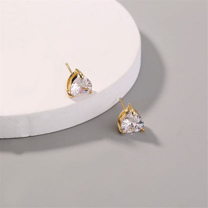 Cubic Zirconia and 18K Gold-Plated Heart Stud Earrings, gold stud earrings for women, elegant gift for her, styled look