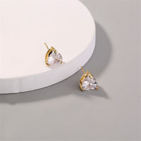 Cubic Zirconia & 18k Gold-Plated Heart Stud Earrings