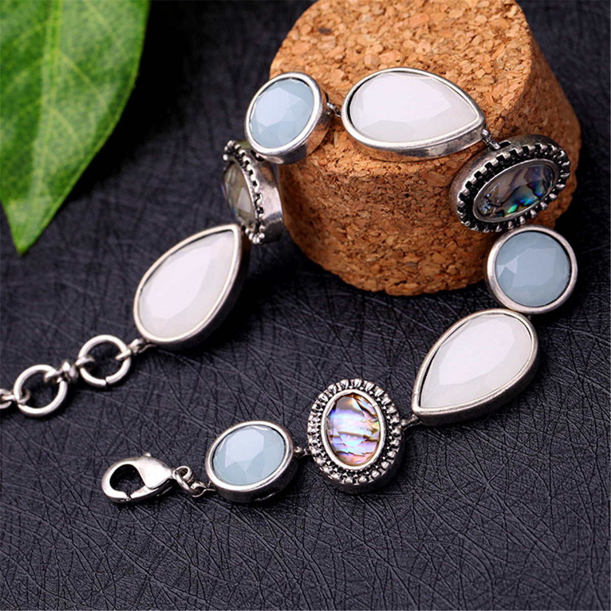 Abalone Shell & Resin Round Cut Bezel Tennis Bracelet