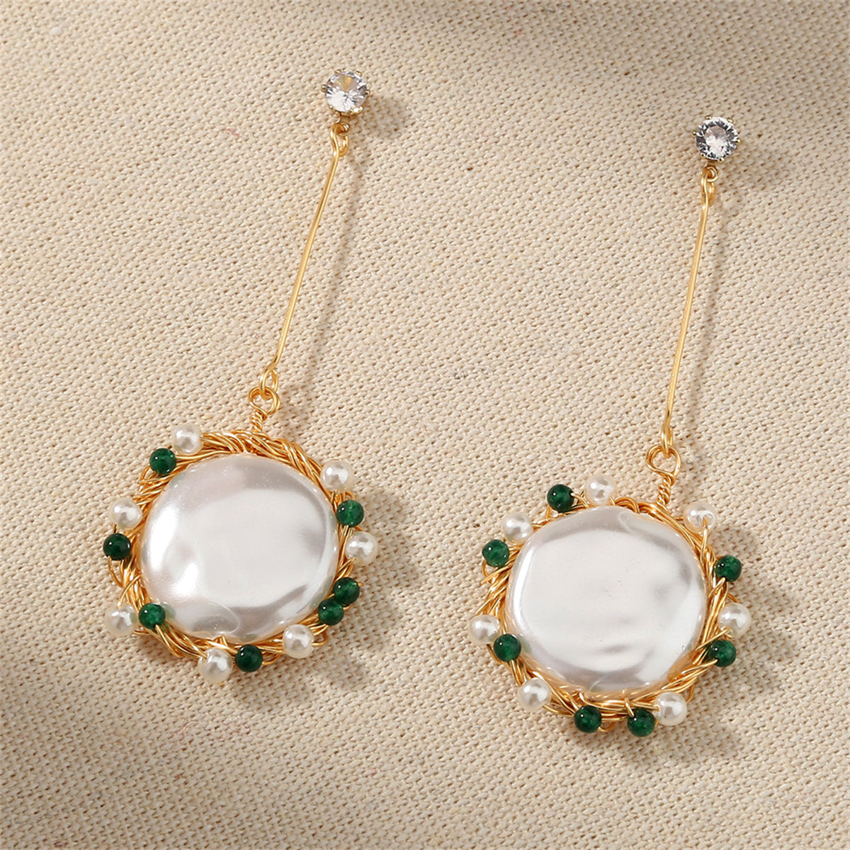 Cubic Zirconia & Pearl 18K Gold-Plated Circular Drop Earrings