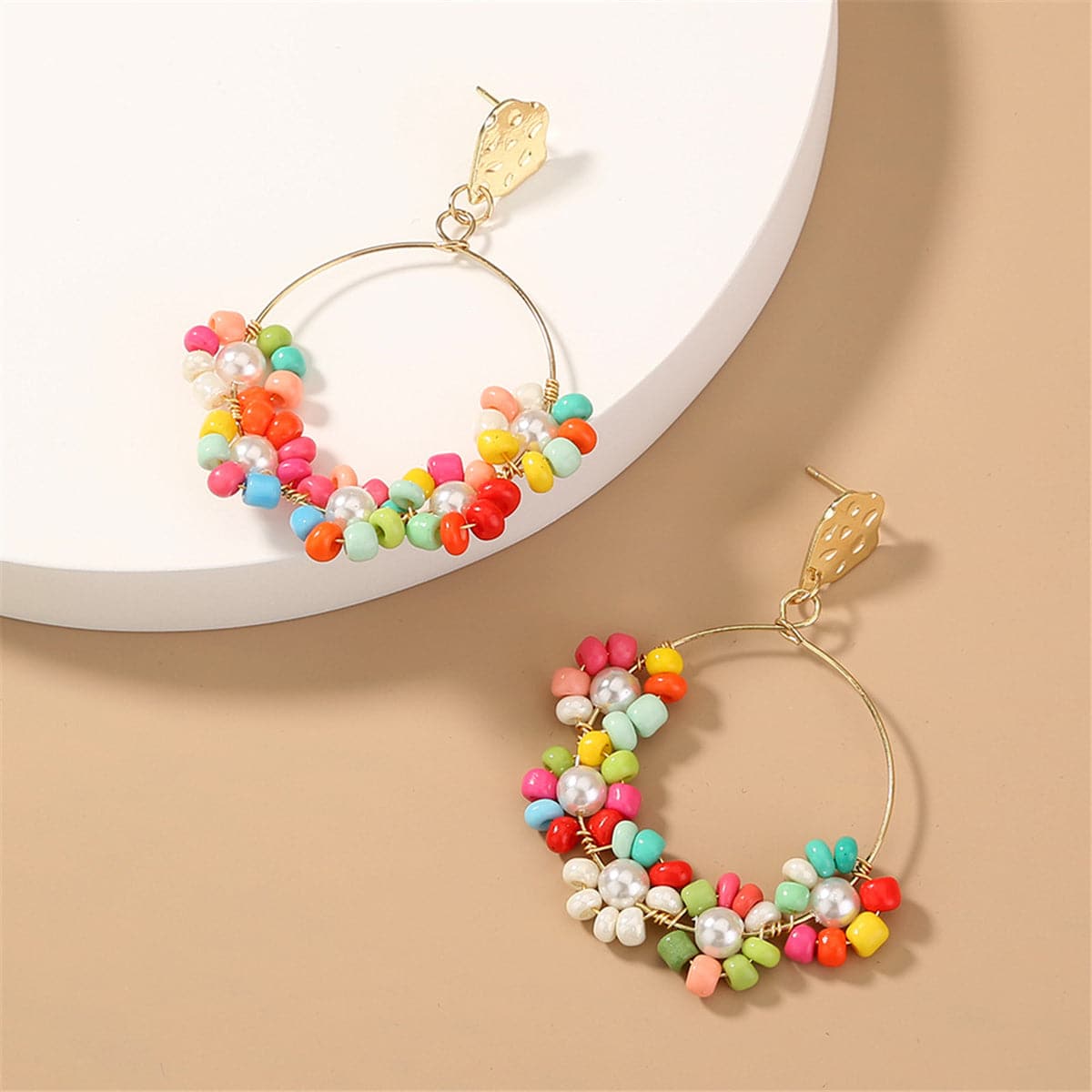 Teal Howlite & Pearl 18K Gold-Plated Hoop Earrings