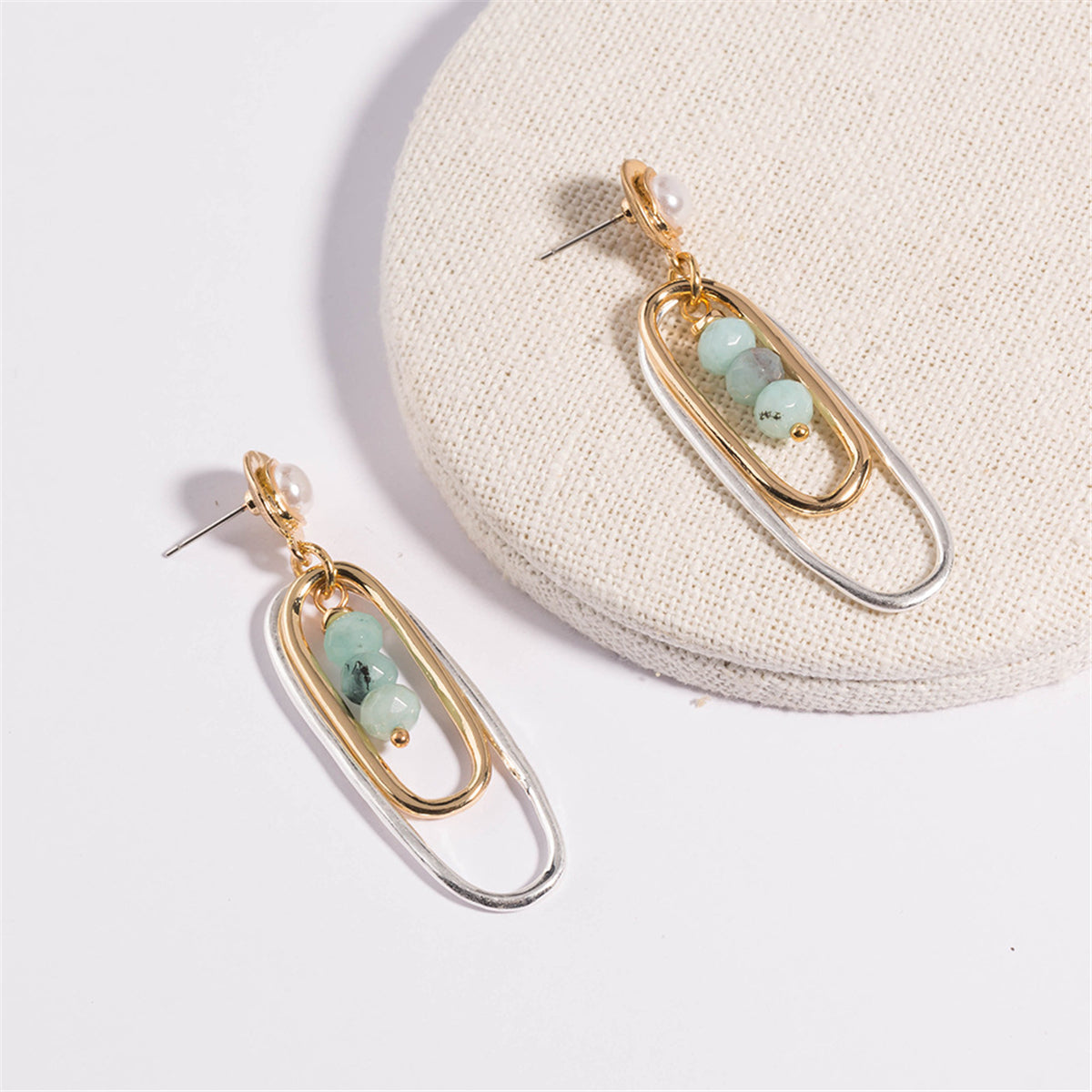 Pearl & Acrylic Two-Tone Paperclip Drop Earrings