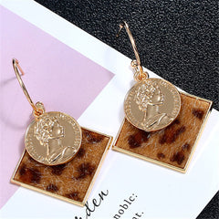 18K Gold-Plated & Light Brown Leopard Square Coin Drop Earrings - streetregion