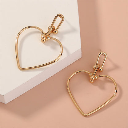 18K Gold-Plated Open Heart Drop Earrings, gold drop earrings for women, dainty minimalist design, styled look