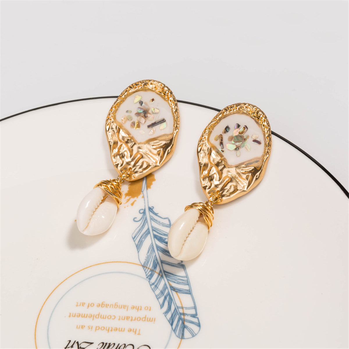 Shell and 18K Gold-Plated Pukka Shell Drop Earrings, gold drop earrings for women, vintage-inspired design, lifestyle look