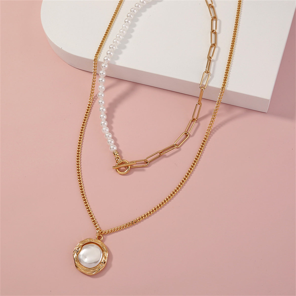 Pearl & 18K Gold-Plated Twine Toggle Necklace Set