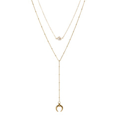 Pearl & 18K Gold-Plated Moon Drop Layered Necklace