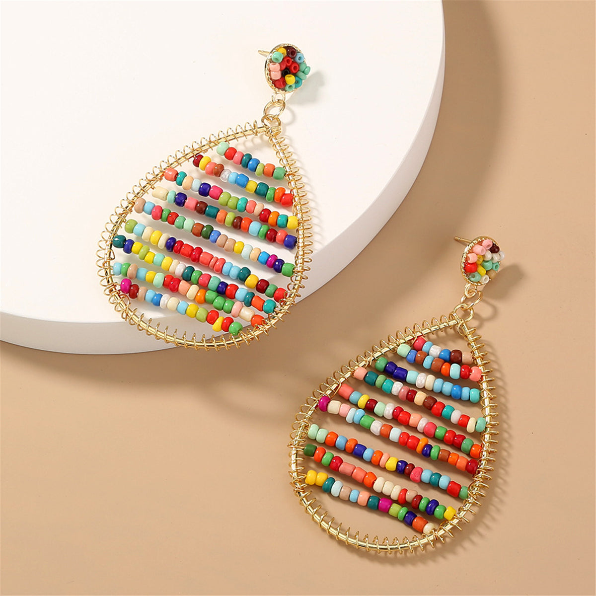 Multicolor Howlite and 18K Gold-Plated Drop Earrings, gold drop earrings for women, vintage-inspired design, styled look