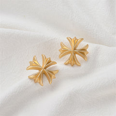 Elegant 18K gold-plated clover stud earrings featuring a chic gold cross design, perfect for any occasion.