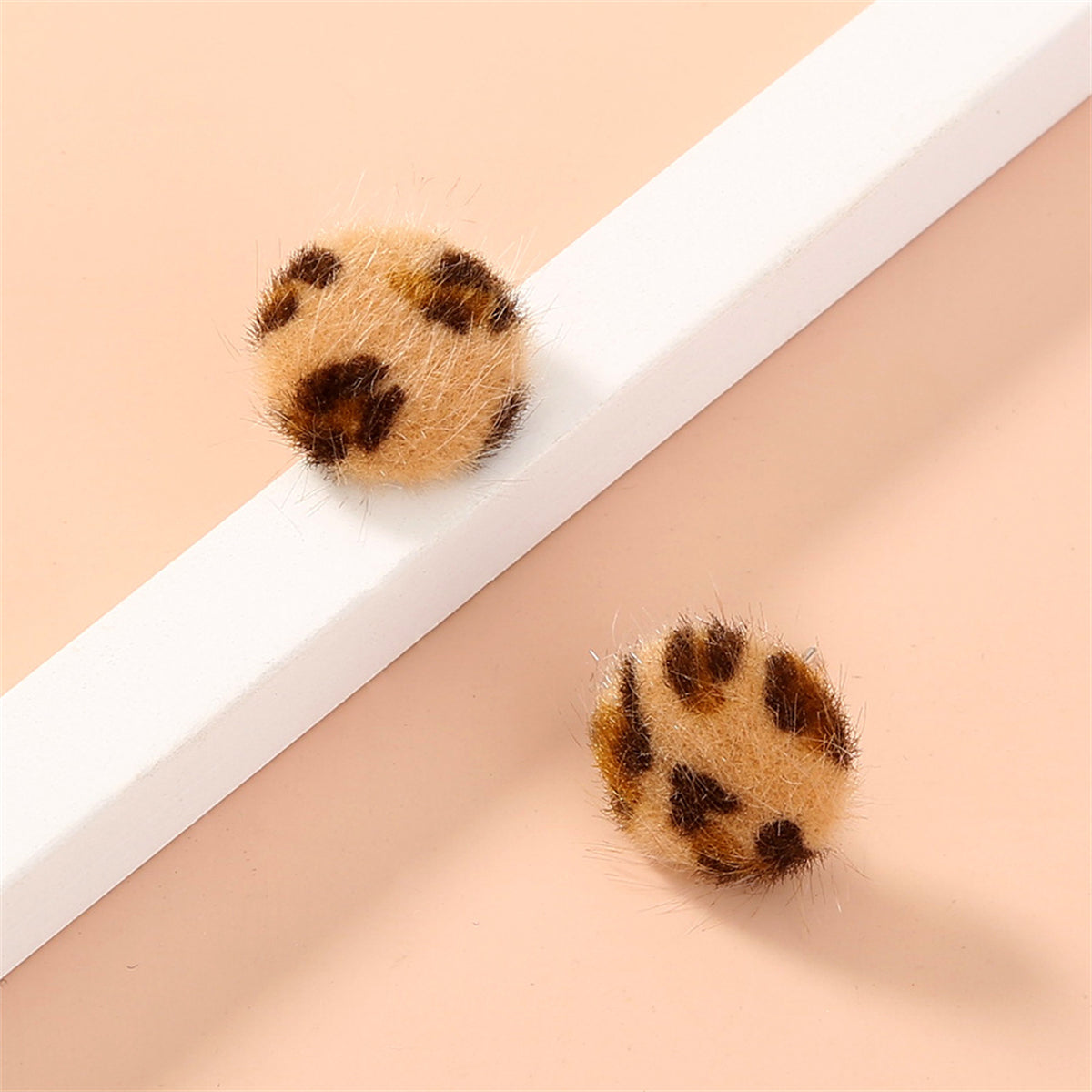 Gabardine and Silver-Plated Leopard Print Stud Earring, silver stud earrings for women, botanical inspired, styled look