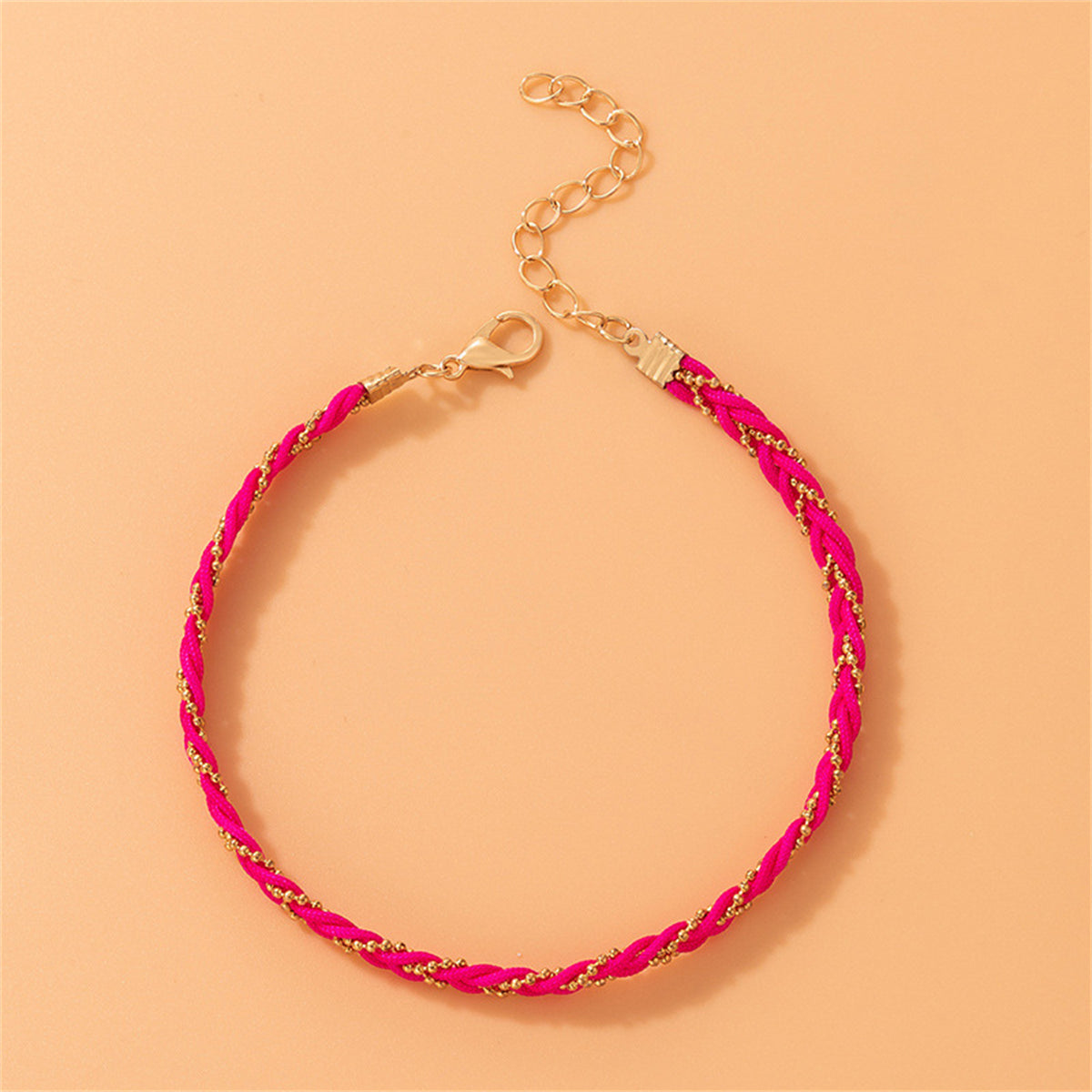 Pink Polyster & 18K Gold-Plated Braided Anklet