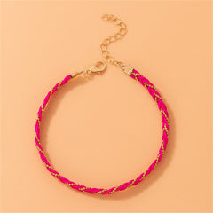Pink Polyster & 18K Gold-Plated Braided Anklet