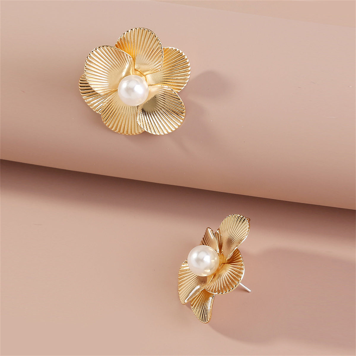 Pearl & 18K Gold-Plated Flower Stud Earrings