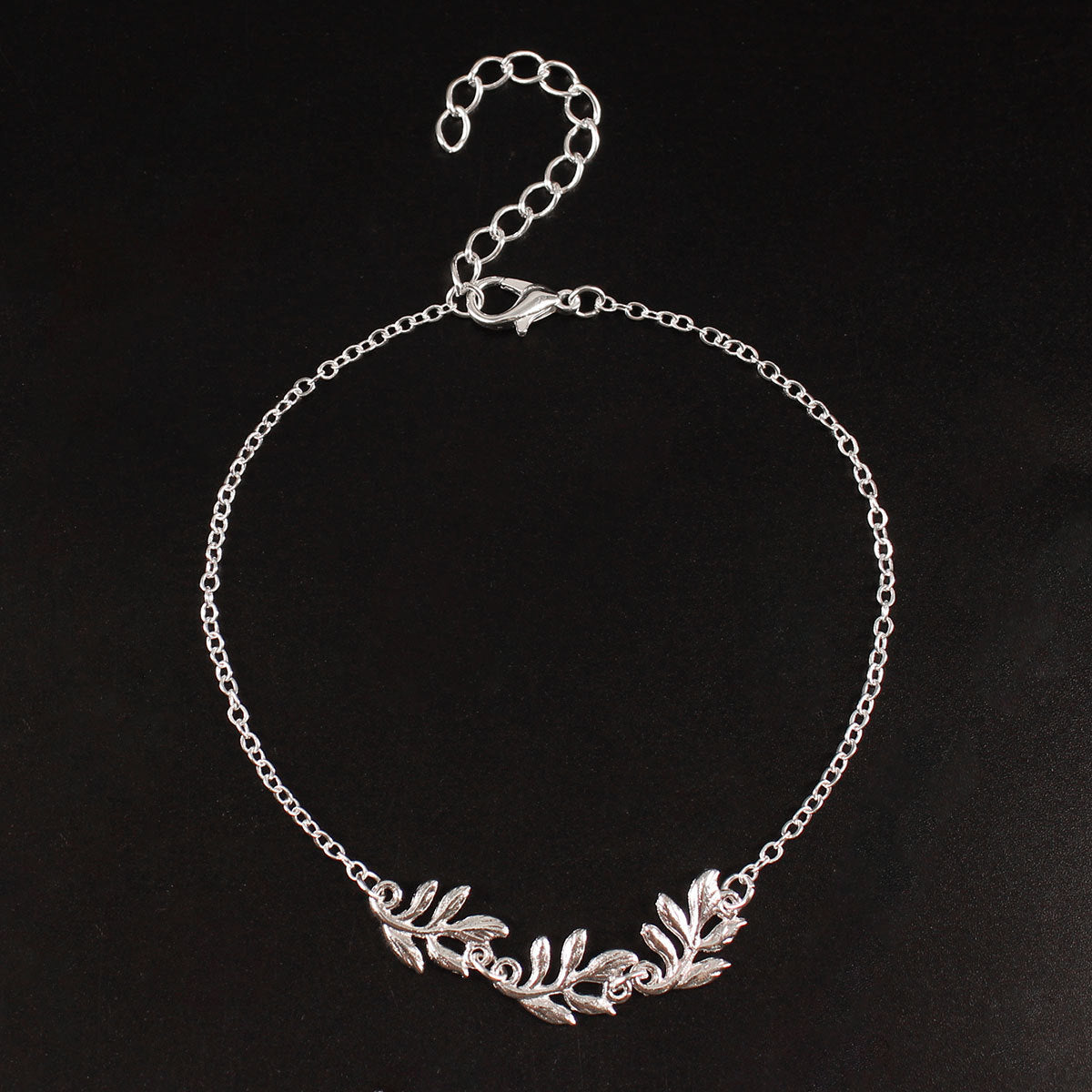 Silver-Plated Leaf Charm Anklet