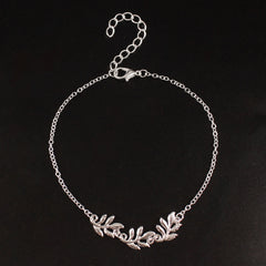 Silver-Plated Leaf Charm Anklet