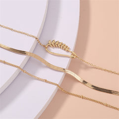 Elegant 18K gold-plated bracelet set featuring three pieces with a chain and a charming leaf, ideal for stylish accessorizing.