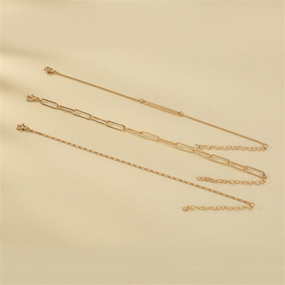18K Gold-Plated Open Rectangle Chain Bracelet Set, jewelry gift sets for women, vintage-inspired design, detail close-up