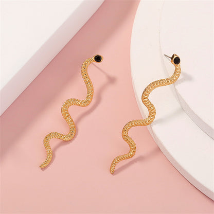 Cubic Zirconia and 18K Gold-Plated Snake Dangle Earrings, gold drop earrings for women, lifestyle look