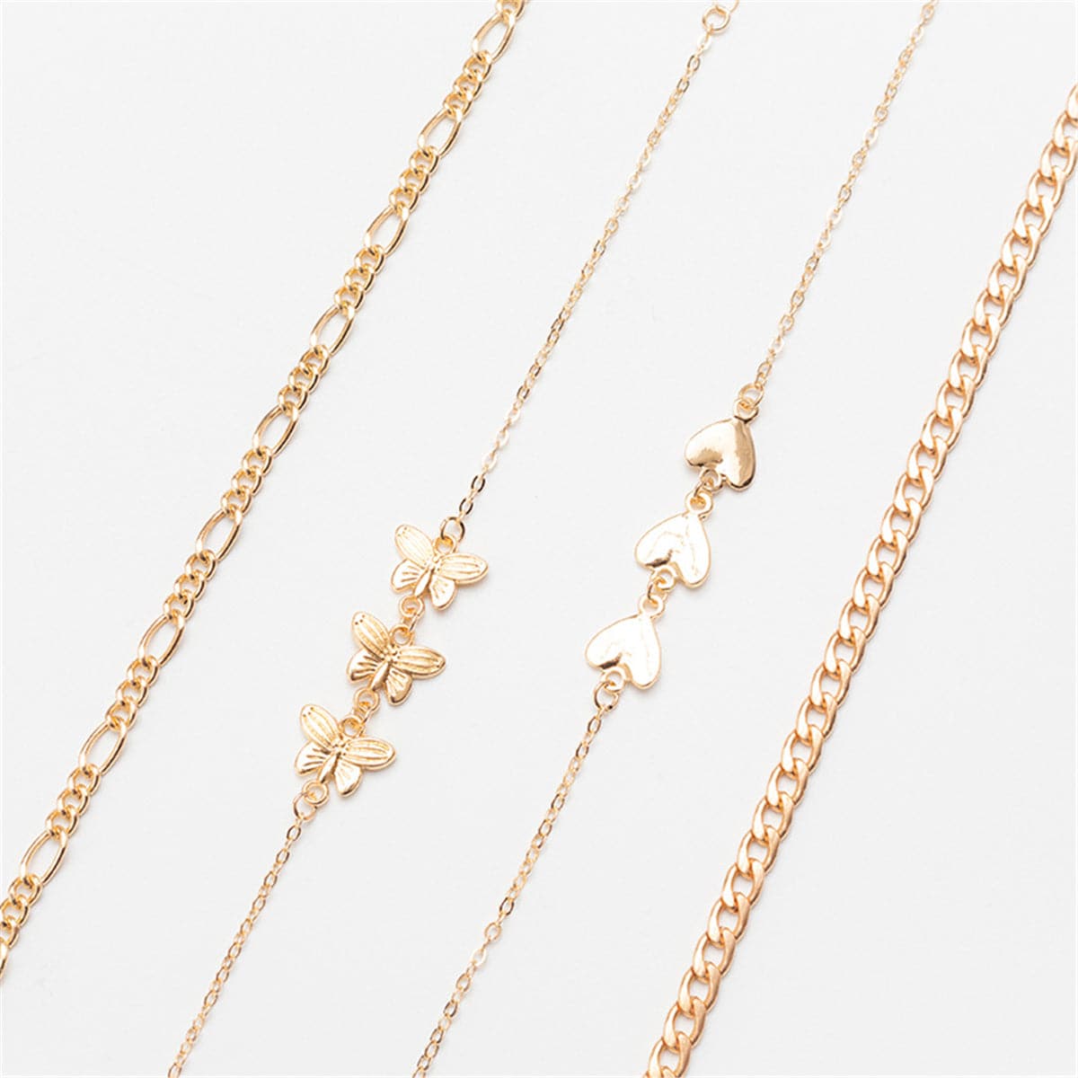 18K Gold-Plated Heart & Butterfly Anklet Set