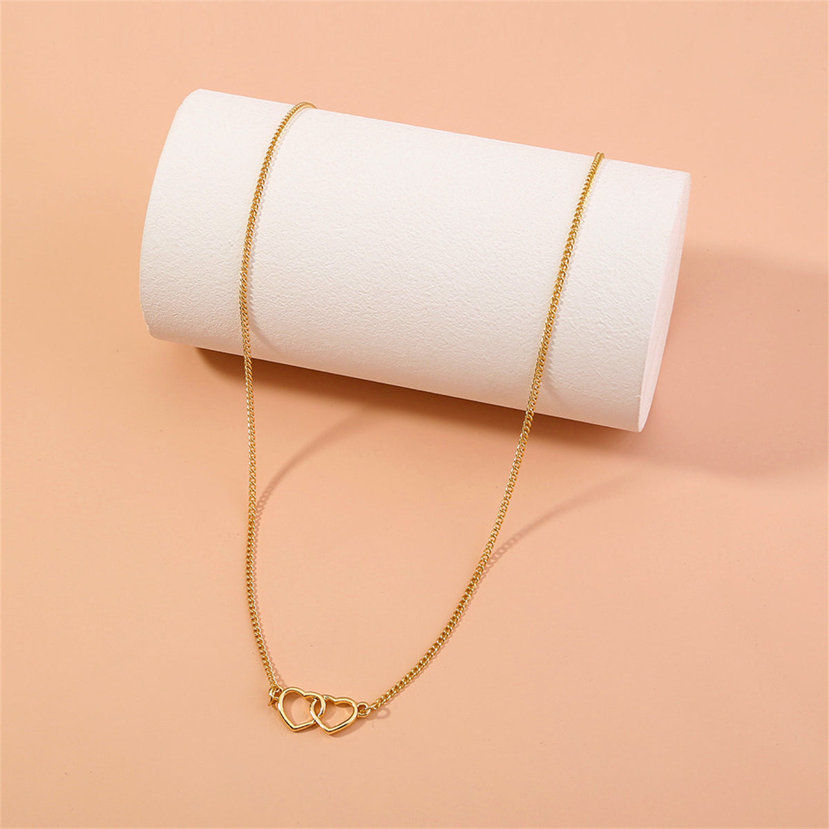 18K Gold-Plated Interlocked Heart Pendant Necklace, gold pendant necklace for women, everyday style, side view