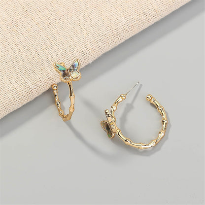 Abalone and 18K Gold-Plated Bamboo Butterfly Open Hoop Earrings, gold stud earrings for women, lifestyle look
