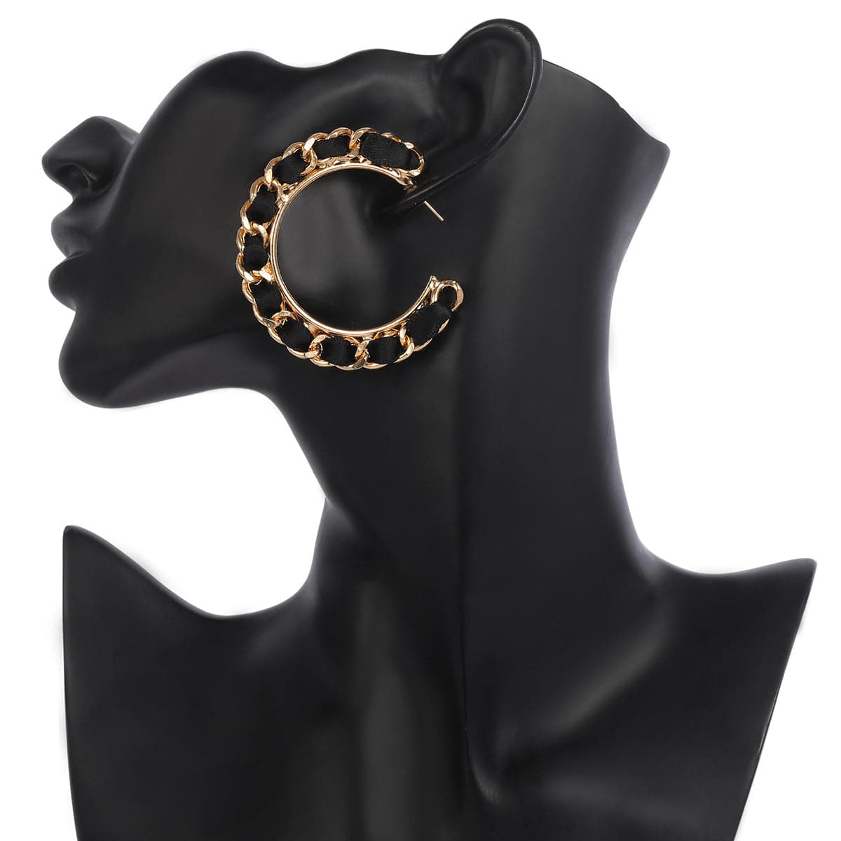 Black Velvet & 18K Gold-Plated Figaro Hoop Earrings